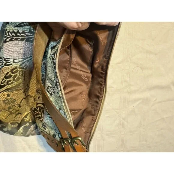 Fossil Vintage Floral Tapestry Shoulder Bag With Leather Strap & Brass Studs - Picture 5 of 6